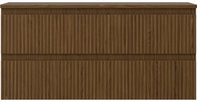 Mexen Rivel, kúpeľňová skrinka 100 cm s hornou časťou, 2 zásuvky, drážkovaná, orech, 91A20-10047-2-BFFC86
