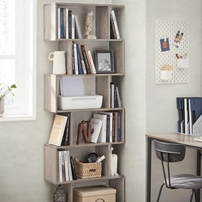 Knižnica, voľne stojaca dekoratívna polica so 6 úrovňami, greige sivá