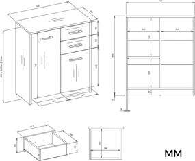 Komoda SIMPLO 2D2S 74 cm antracitová/dub artisan