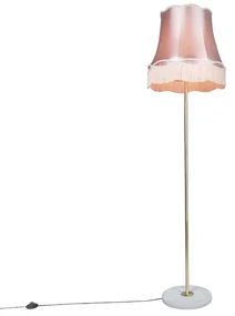 Retro stojaca lampa mosadz s tienidlom Granny ružové 45 cm - Kaso