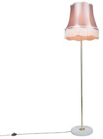 Retro stojaca lampa mosadz s tienidlom Granny ružové 45 cm - Kaso