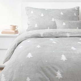 Goldea vianočné mikroplyšové posteľné obliečky deluxe - biele stromčeky na sivej 140 x 200 a 70 x 90 cm