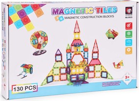 MULTISTORE Magnetická stavebnica 130 dielov – magnetické kocky 2D/3D, kolieska, šablóny, 3+
