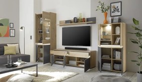 TV skříňka s policí Lille, dub artisan/antracit, s osvětlením