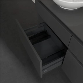 VILLEROY &amp; BOCH Legato závesná skrinka pod umývadlo na dosku (umývadlo vľavo), 4 zásuvky, s LED osvetlením, 1200 x 500 x 550 mm, Glossy Grey, B580L0FP