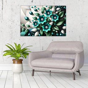 Obraz - 3D tyrkysové kvety (90x60 cm)