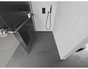 Mexen Kioto+, sprchová zástena Walk-In s poličkou a vešiakom 110 x 200 cm, 8mm sklo s rebrovým vzorom, grafitový profil, 800-110-121-95-09