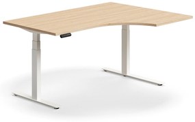Výškovo nastaviteľný stôl QBUS, rohový, 1600x1200 mm, biely rám, dub