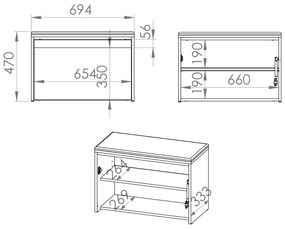 Policový sedací botník INGO - biela borovica / antracit / šedý