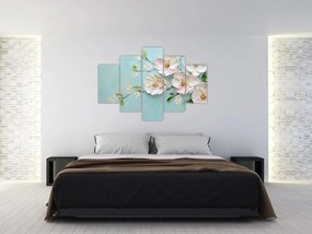 Obraz - Kvietky na modrom pozadí (150x105 cm)