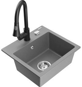 Mexen Milo, 1-komorový granitový drez 435x410x171 mm a drezová batéria Elia, šedá, 6505-71-670101-70