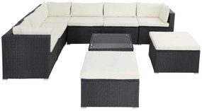 InternetovaZahrada Záhradný ratanový set XXL - čierna/krémové podušky