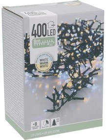 Vonkajšia svetelná reťaz Microcluster, 8 m, 400 LED, teplá biela + biela, časovač, IP44, 8 m