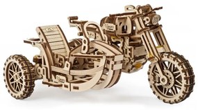 Ugears - 3D drevenené mechanické puzzle Motorka scrambler s vozíkom