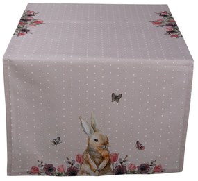 Bavlnený behúň na stôl so zajačikom Happy Bunny - 50*140 cm