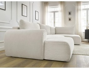 Krémovobiela menčestrová rozkladacia/s úložným priestorom rohová pohovka (pravý roh/do tvaru "U") Lucien – Bobochic Paris