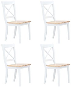 Jedálenské stoličky 4 ks, biele a svetlé drevo, kaučukový masív