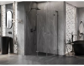 Mexen Lunar, L polkruhový sprchový kút naklápací doľava 100 x 80 cm, 8mm číre sklo, grafitový profil, 833L-100L-080P-95-00