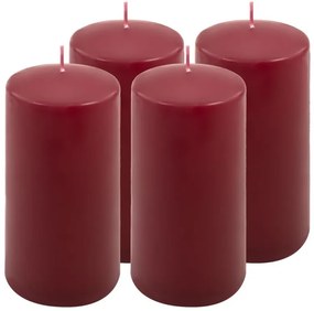 Sada stĺpových sviečok, 15 cm, Ø 7,5 cm, vínová, 4 ks