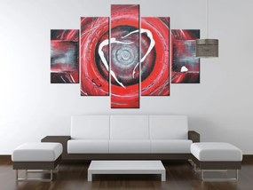 Gario Ručne maľovaný obraz Postavy v červenom kruhu - 5 dielny Rozmery: 150 x 70 cm