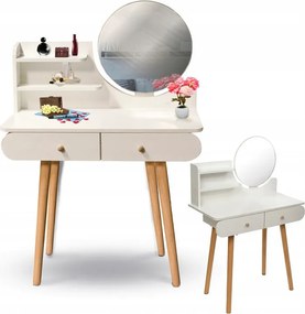 Biely škandinávsky toaletný stolík so zrkadlom 80x40x120 cm – 2 zásuvky