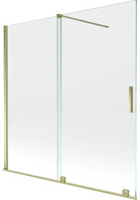Mexen Velar, 2-krídlová posuvná vaňová zástena 160 x 150 cm, 8mm číre sklo, zlatý lesklý profil, 896-160-000-01-50