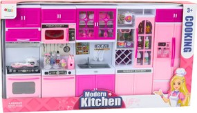 LEAN Toys Kuchynský nábytok pre bábiky chladnička sporák príslušenstvo ružový