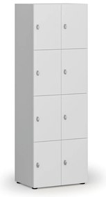 Drevená šatníková skrinka S4 s úložnými boxmi, 8 boxov, demont, otočný zámok, sivá/biela