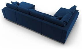Modrá zamatová rozkladacia/s úložným priestorom rohová pohovka (ľavý roh/do "U") Kyoto – Cosmopolitan Design