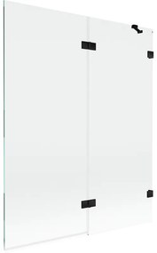 Mexen Lunar, 2-krídlová vaňová zástena pravá 140 x 150 cm, číre sklo, čierna matná, 897-140-100-70-00-P