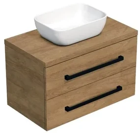 Kúpeľňová skrinka s čiernou úchytkou a krycí doskou SAT Cube Way 80x47,5x46 cm dub Hickory mat CUBE46C803DH45