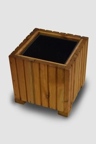 Štvorcový drevený truhlík s plastovou vložkou - svetlohnedá, 25x25x25