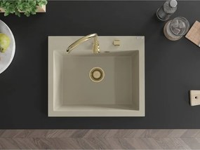 Mexen Elix granitový drez 1-komorový 600 x 500 mm, béžový, sifón zlatý - 6525601005-69-G
