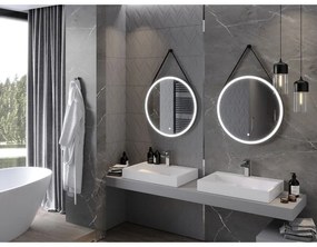 Mexen Reni, LED kúpeľňové zrkadlo s podsvietením 70x70 cm, 6000K, čierny rám, ochrana proti zahmlievaniu, 9812-070-070-611-70