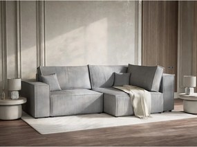 Sivá menčestrová rozkladacia/s úložným priestorom rohová pohovka (pravý roh/do L) Tonga – Maison de Rêve