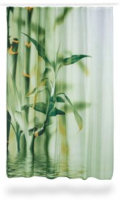 Zelený sprchový záves Relaxdays RD10020754 s bambusovým motívom – 180 x 200 cm