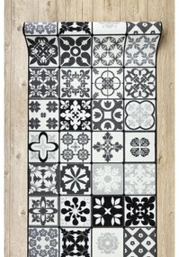 Pogumovaný behúň AZULEJO PATCHWORK vzor Lisabonské obklady sivá / čierna Veľkosť: 100 cm
