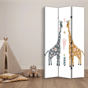 Ozdobný paraván Žirafa Zvířata Akvarel - 110x170 cm, trojdielny, obojstranný paraván 360°