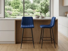 Modrá barová stolička POZZA VELVET s čiernymi nohami