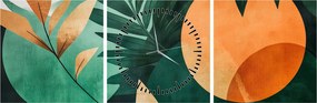 Obraz - Geometrické prírodné motívy (s hodinami) (90x30 cm)