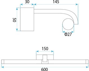 Toolight Toolight, LED nástenné svietidlo 60cm, 13W, 4000K, 1000lm, APP1888-1W, čierna matná, OSW-66043