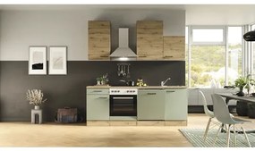 Kuchynská linka so spotrebičmi Cara 220 cm farba čela zelená dub matná farba korpusu dub