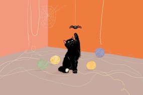 Tapeta hravá mačka s klbkami - 150x100