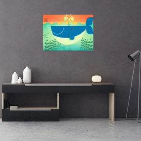 Sklenený obraz - Veselá veľryba v mori (70x50 cm)