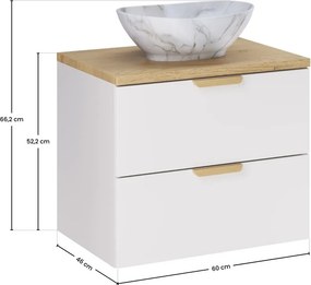 Závěsná skříňka Aster Pati s deskou a umyvadlem 60 cm bílá/dub cremona