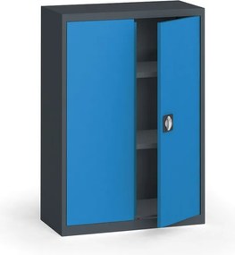 Plechová policová skriňa na náradie KOVONA, 1150 x 800 x 400 mm, 2 police, grafit/modrá