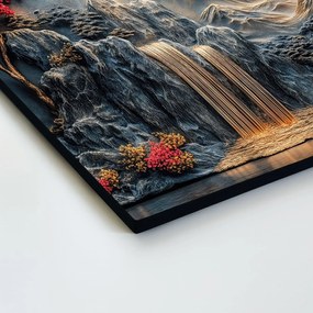 DUBLEZ | Drevený obraz - Zlatý mesiac nad vodopádom