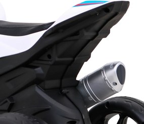 Ramiz BMW HP4 Detský motocykel na batérie biely + 3 kolieska + LED + MP3 USB + ekokoža