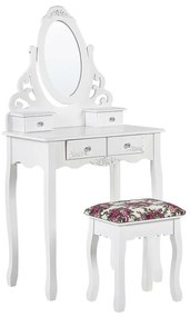 Toaletný stolík 4 zásuvky oválne zrkadlo a biela stolička AMOUR Beliani