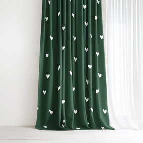 Goldea vianočný bavlnený záves - srdiečka na tmavo zelenom 280x150 cm